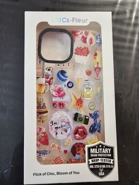 Clear Decorative IPhone 15 Case - Floral & Icons Design